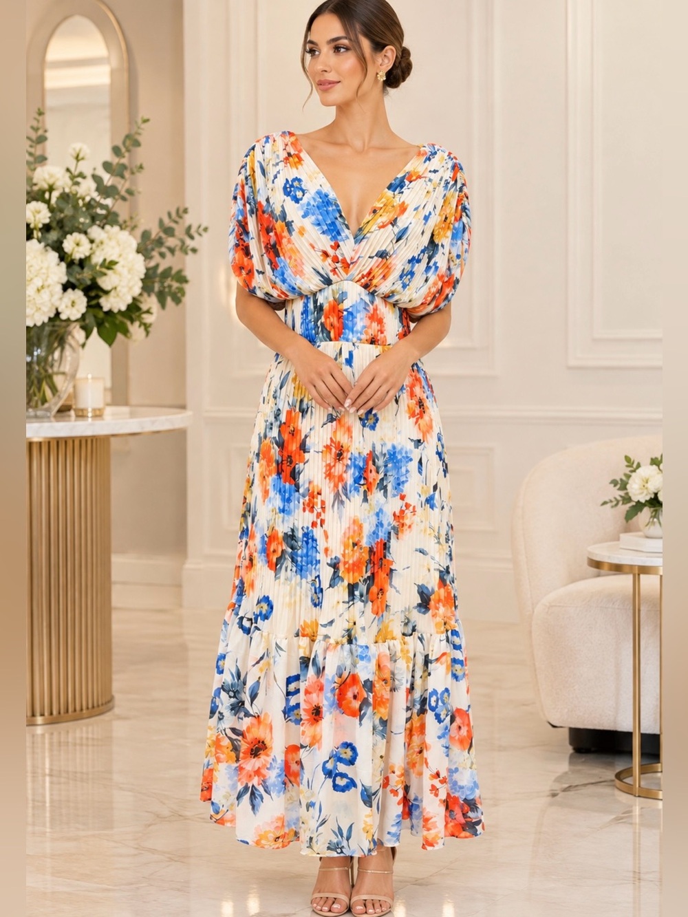 Express Floral Pleated Midi Dress – Women’s Size S